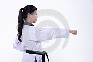 TaeKwonDo Karate national athlete kick punch on white background isolated