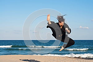 Taekwondo Kick at Beach