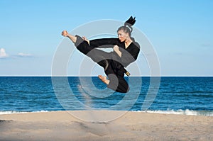 Taekwondo Kick at Beach