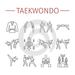 Taekwondo line icons set. Vector sports signs. photo