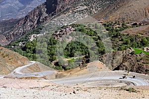 TAFRAOUTE, MOROCCO, 6 SEPTEMBER, 2020 - Road in Anti-Atlas Mountains.