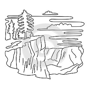 Taft Point in Yosemite National Park California Monoline Line Art Drawing