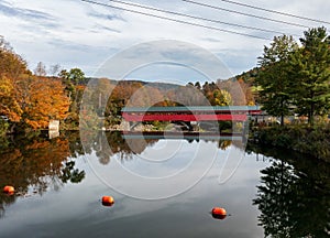 Taftsville Covered Bridge in Vermont in the fall