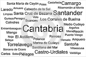 Tag cloud of the biggest cities in Cantabria, Spain.