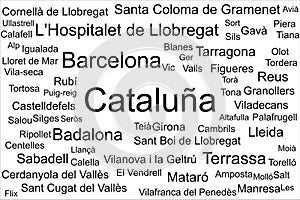 Tag cloud of the biggest cities in Cataluna, Spain. photo