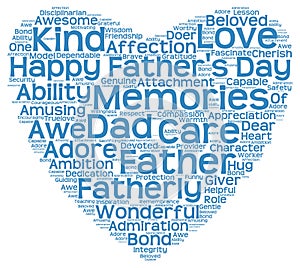 Tag cloud of father's day in the shape of blue heart