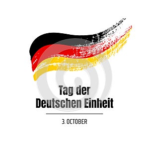 Tag der Deutschen Einheit. Banner for the day of German Unity with flag and text on white background. Hand-drawn illustration.