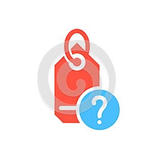 Tag icon, business icon with question mark. Tag icon and help, how to, info, query symbol