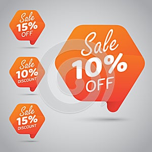 Tag for Marketing Retail Element Design 10% 15% Sale, Disc, Off on Cheerful Orange