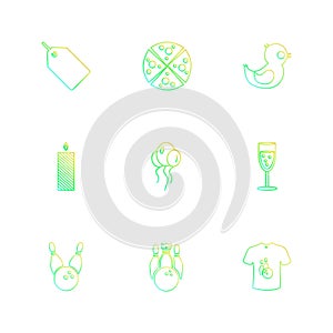 tag , pizza , balloons , candle , glass , party , birthday , celebrations , anniversary , eps icons set vector