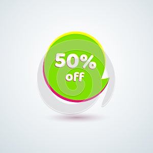 Tag price label sale 50% off Bright green round banner sticker Design element for advertising discount sale special offer banner