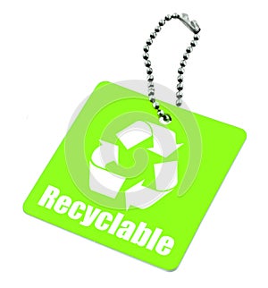 Tag with recyclable symbol