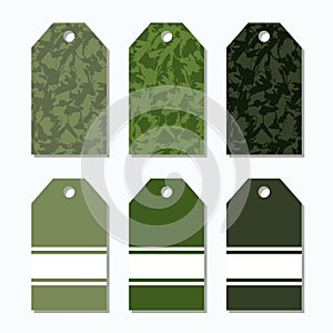 Tag set with abstract pattern in grey and green.