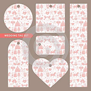 Tag set with wedding ornament.Pink pattern