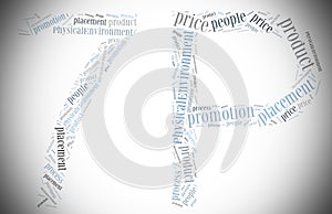 Tag or word cloud marketing related in shape of 7P concept