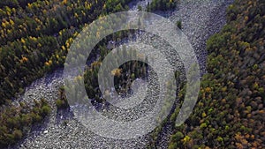 Taganay National Park in Russia in Autumn. Aerial View of `Big Stone River`, Biggest Deposit Occurrence of Aventurine