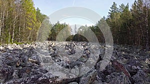 Taganay National Park in Russia in Autumn. Aerial View of `Big Stone River`, Biggest Deposit Occurrence of Aventurine