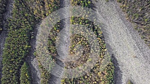 Taganay National Park in Russia in Autumn. Aerial View of `Big Stone River`, Biggest Deposit Occurrence of Aventurine