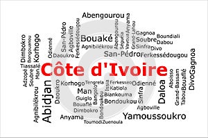 Tagcloud of the most populous cities in Cote d\'Ivoire