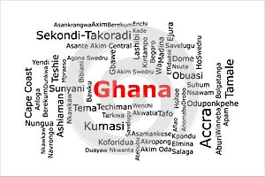 Tagcloud of the most populous cities in Ghana