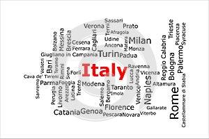 Tagcloud of the most populous cities in Italy