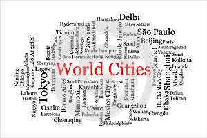 Tagcloud of world\'s largest cities colored randomly photo