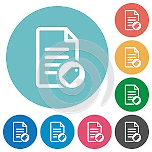 Tagging document flat round icons
