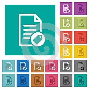 Tagging document square flat multi colored icons