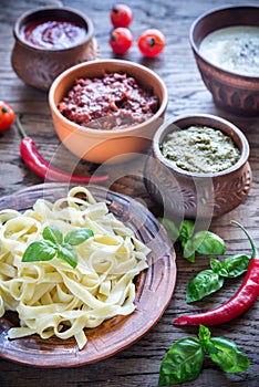 Tagliatelle with different kinds of sauce