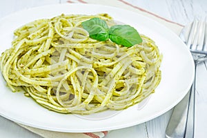 Tagliatelle pasta with pesto sauce