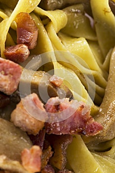 Tagliatelle with porcini mushrooms and bacon