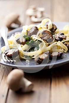 Tagliatelles with spinach and mushrooms