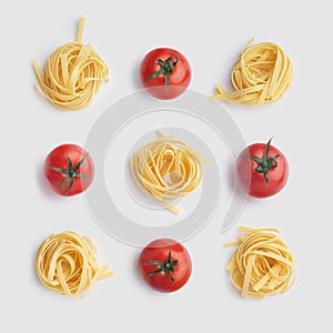 tagliatelli pasta on white