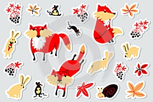 Tags with animals and florals in children`s style. Illustration