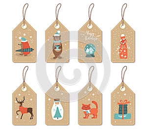 Tags with cute Christmas animals and things.Vector set