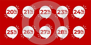 Tags with discounts for big sales. White bubble on a red background vector.