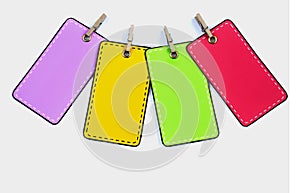 Tags isolated on white background. Discount tags or labels in different colors with space for text. Discount card isolated on whit