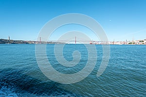 Tagus river and the 25th April Bridge in Lisbon, Portugal