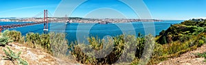 Tagus river and the 25th April Bridge in Lisbon, Portugal