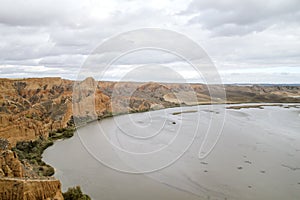 Tagus river canyon sedimentaty formations in `Barrancas de Burujon`, Toledo, Spain