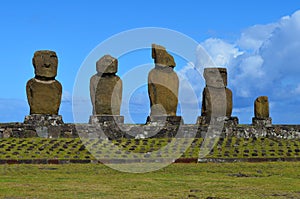 Moais at Ahu Tahai ceremonial complex near Hanga Roa, Rapa Nui Easter Island