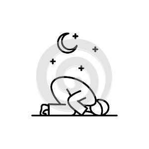 Tahajud Sujud Muslim praying at the night time. Simple monoline icon style for muslim ramadan and eid al fitr celebration