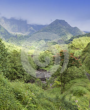 Tahiti. Polynesia. Clouds over a mountain landscape