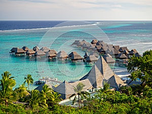 Tahiti resort overwater huts, villas and bungalow, French Polynesia