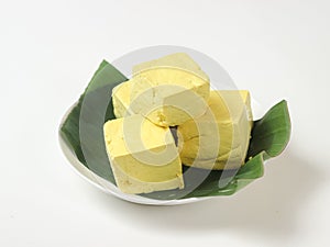Tahu takwa or Tahu kuning or Yellow tofu in white background