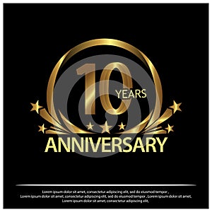 Ten years anniversary golden. anniversary template design for web, game ,Creative poster, booklet, leaflet, flyer, magazine, invit photo