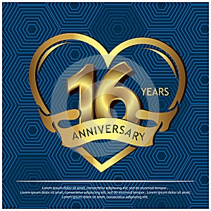 16 years anniversary golden. anniversary template design for web, game ,Creative poster, booklet, leaflet, flyer, magazine, invit photo