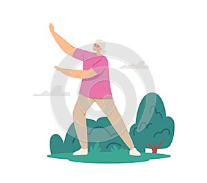 Tai Chi Classes for Elderly People. Senior Female Character Exercising Outdoors, Healthy Lifestyle, Body Training