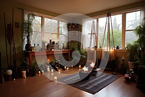 tai chi practice space with incense and candles