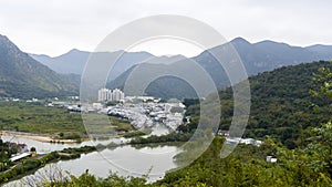 Tai O Village View, Tai O Stilt Houses in Hong Kong. Long Shot, Aerial View